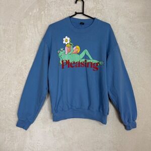 Harry Styles Pleasing Frog Crewneck Sweatshirt Blue Organic Cotton Size M